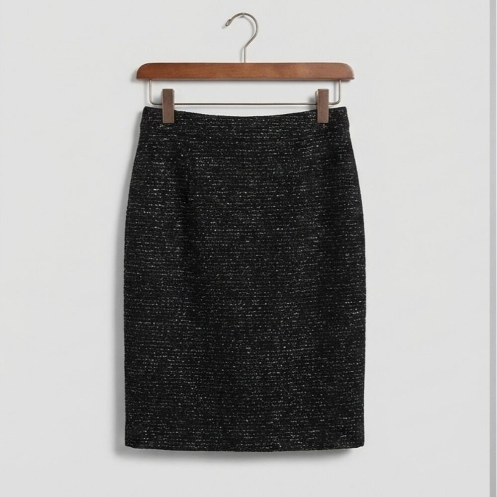 Black Sparkle Bouclé Pencil Skirt Size 6 Metallic Wedding Guest Cocktail Party - Picture 2 of 9